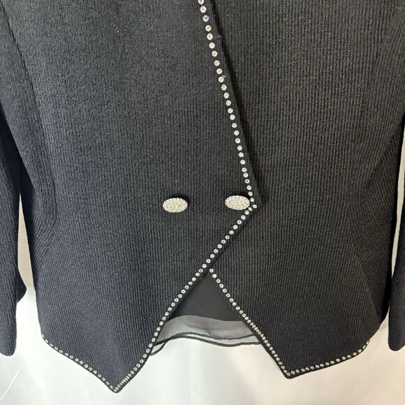 Vtg Sicari Evenings 80s 3 Pc Suit Blazer Skirt Tank Knit Rhinestone Black Glam 6 - Picture 3 of 11